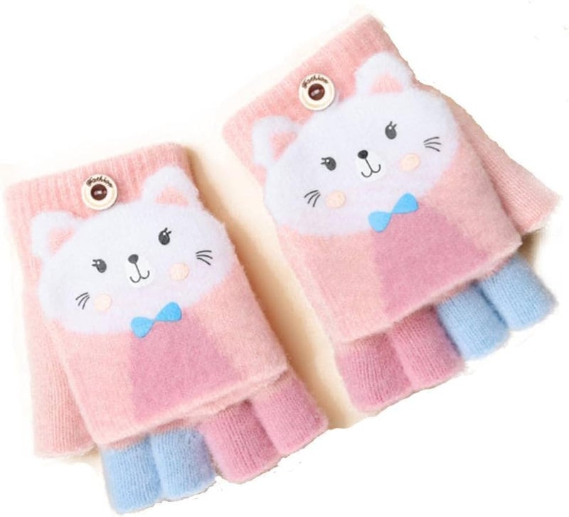 NICEYST Kids Convertible Flip Top Gloves Children Winter Warm Knitted Fingerless Mittens for Boys Girls 6-10 Years Old - Image 1